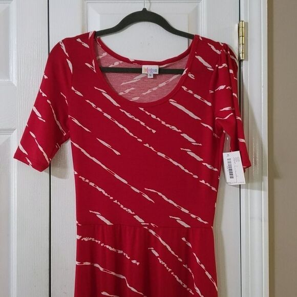 LulaRoe Ana red white  striped maxi dress Sz S NWT Valentines Party comfy - Picture 3 of 6